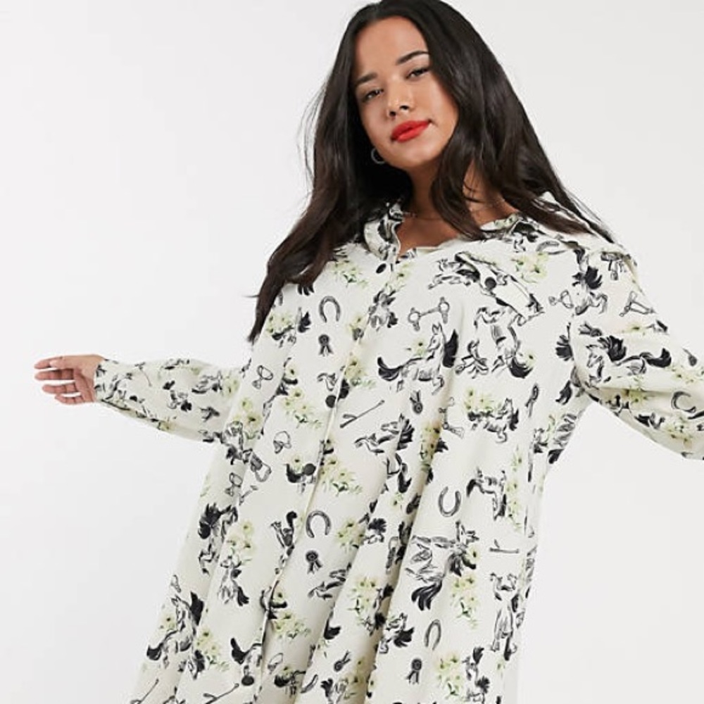 ASOS Design Curve Horse Print Shirt Dress Size XL